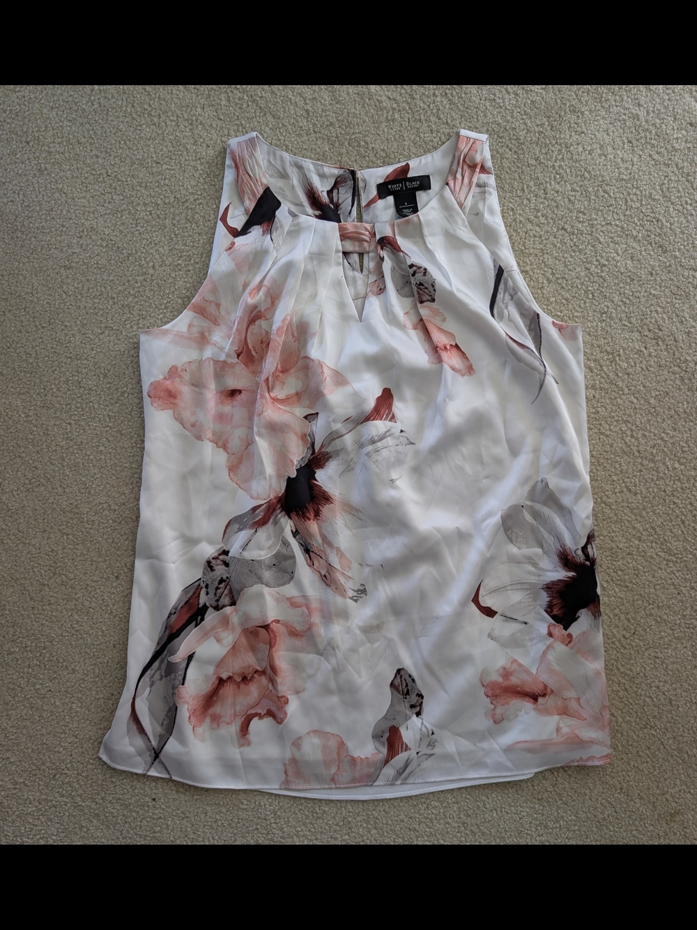 Floral Print Sleeveless Blouse - White with Blush Pink